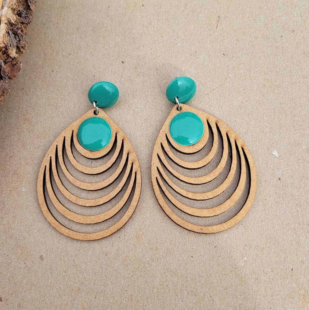 Handmade Wooden Large Dangle Earrings